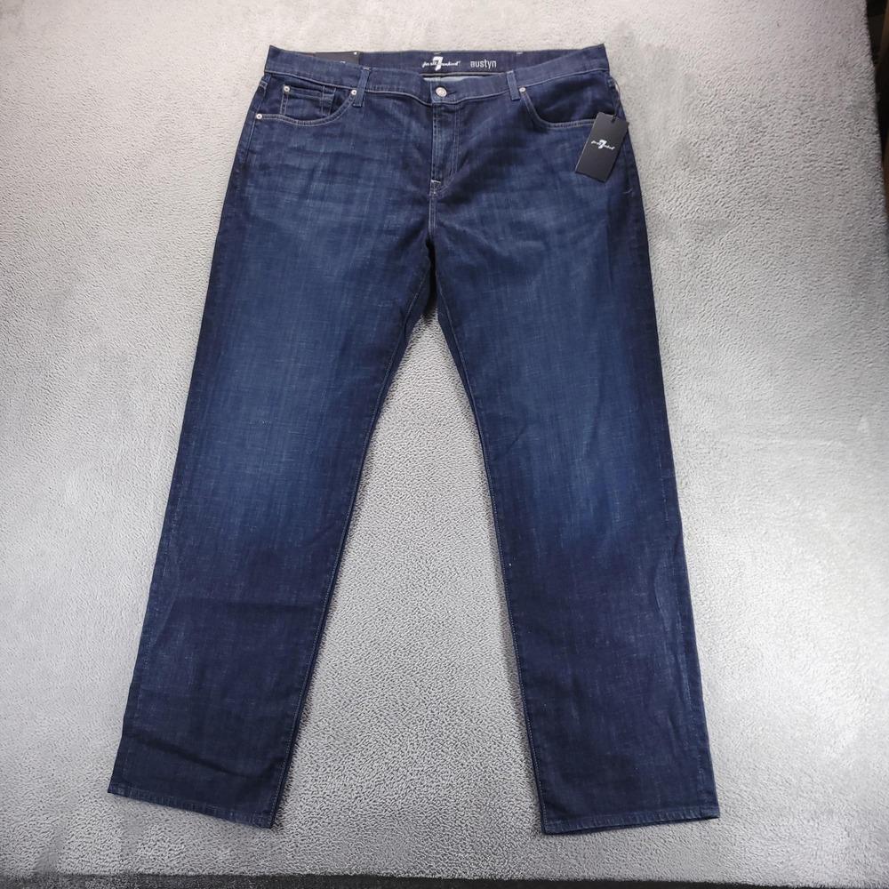 7 For All Mankind Jeans Mens 42x34 Blue Austyn Relaxed Straight Italian Fabric